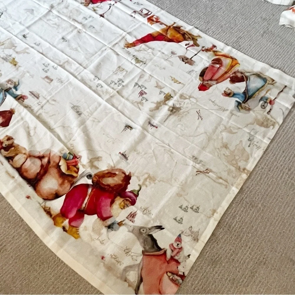 Tessitura Toscana Telerie Firenze Linen Tablecloth 90x63 Christmas Old World Map